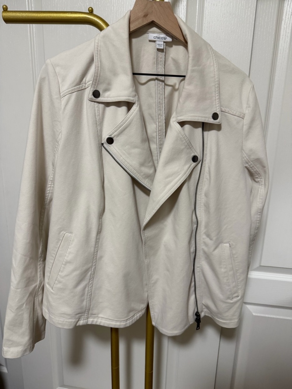 Chico's Off-White Asymmetrical Zip Jacket